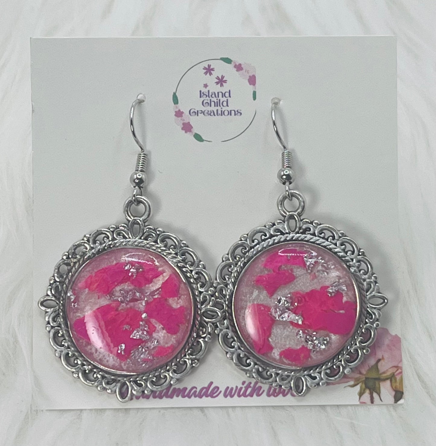 VINTAGE SILVER HOT PINK DANGLES