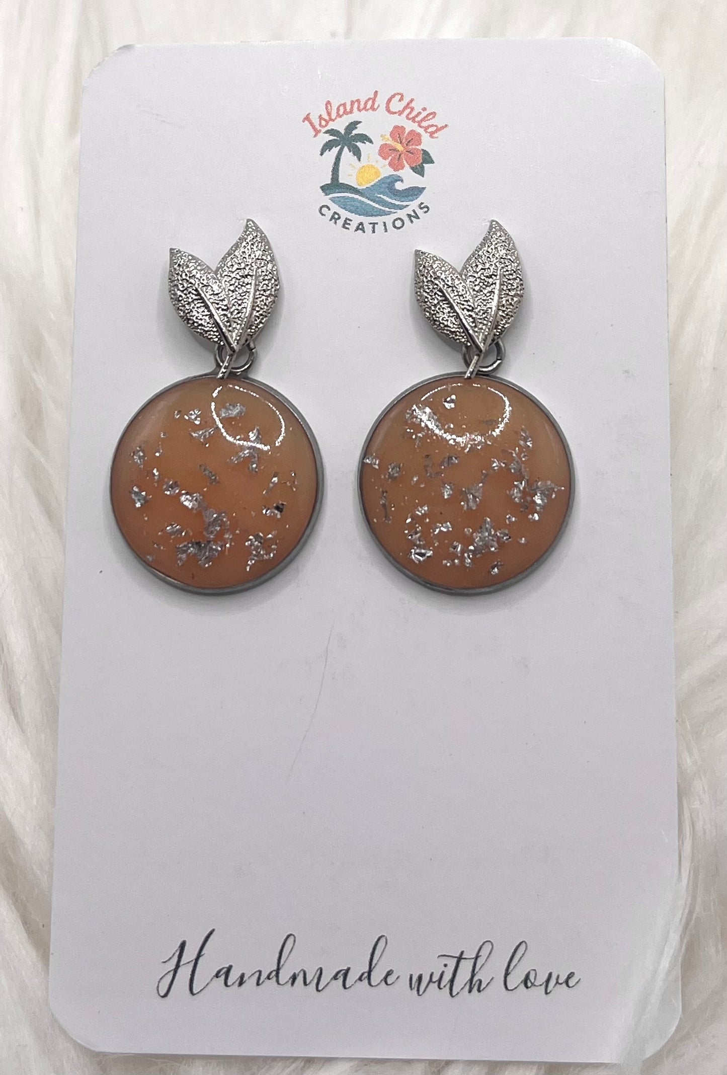 SILVER & PEACH LEAF DANGLES