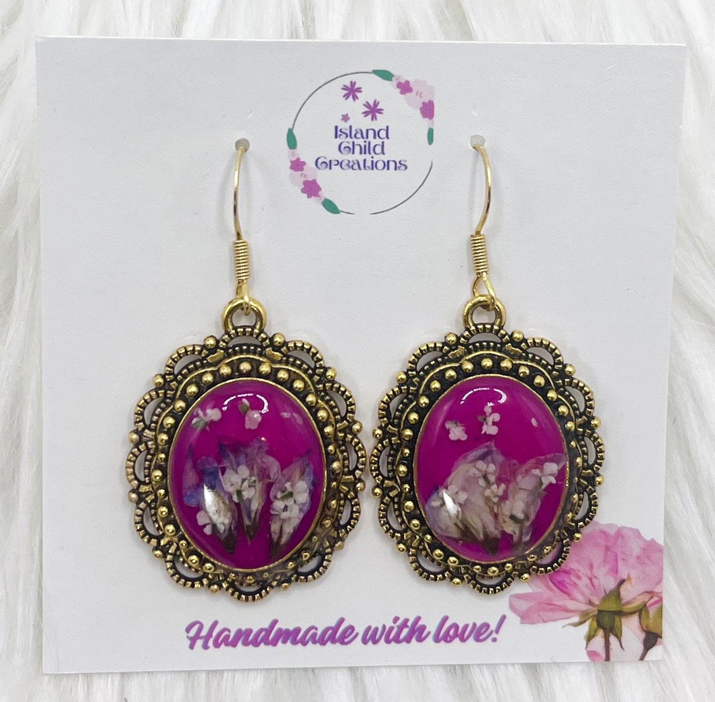 VINTAGE FUCHSIA FLORAL DANGLES