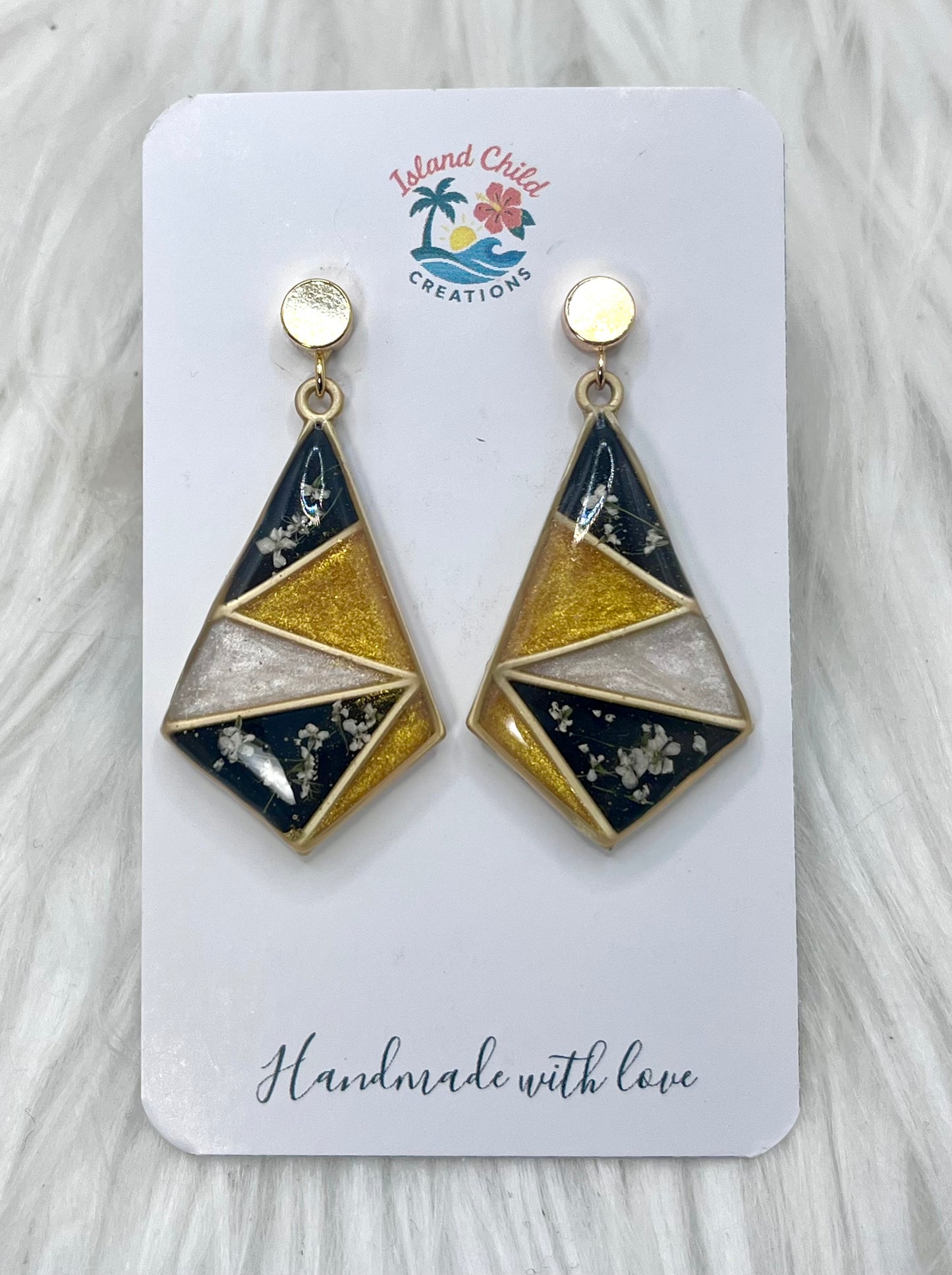 GOLD & BLACK FLORAL DANGLES