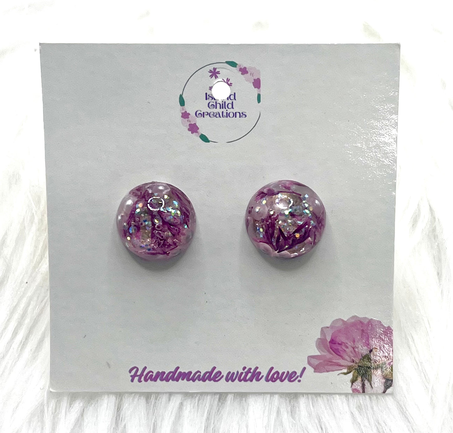 SPARKLY PURPLE FLORAL STUDS