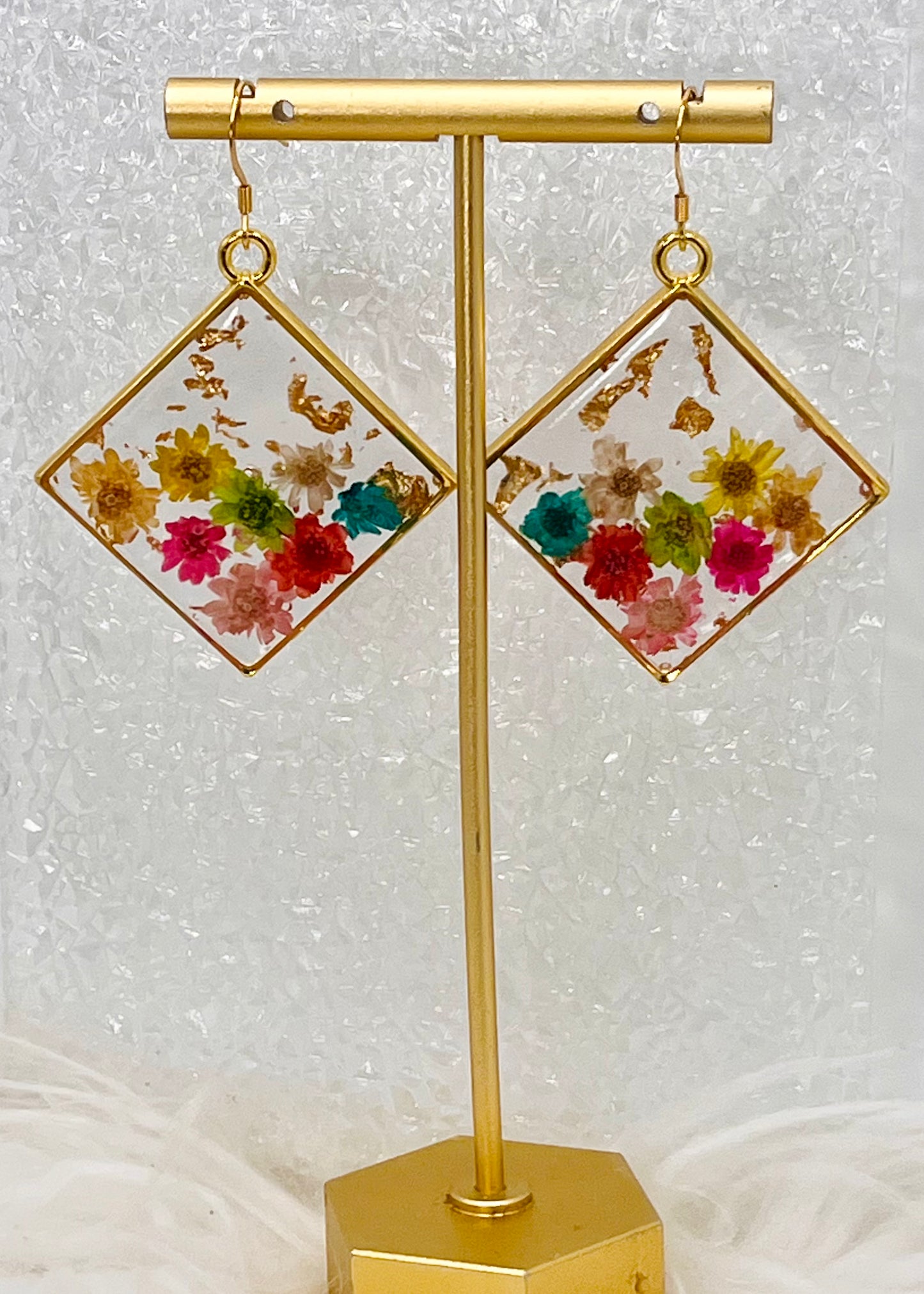 LARGE COLORFUL FLORAL DANGLES