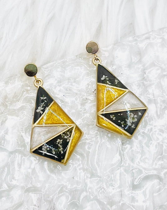 GOLD & BLACK FLORAL DANGLES