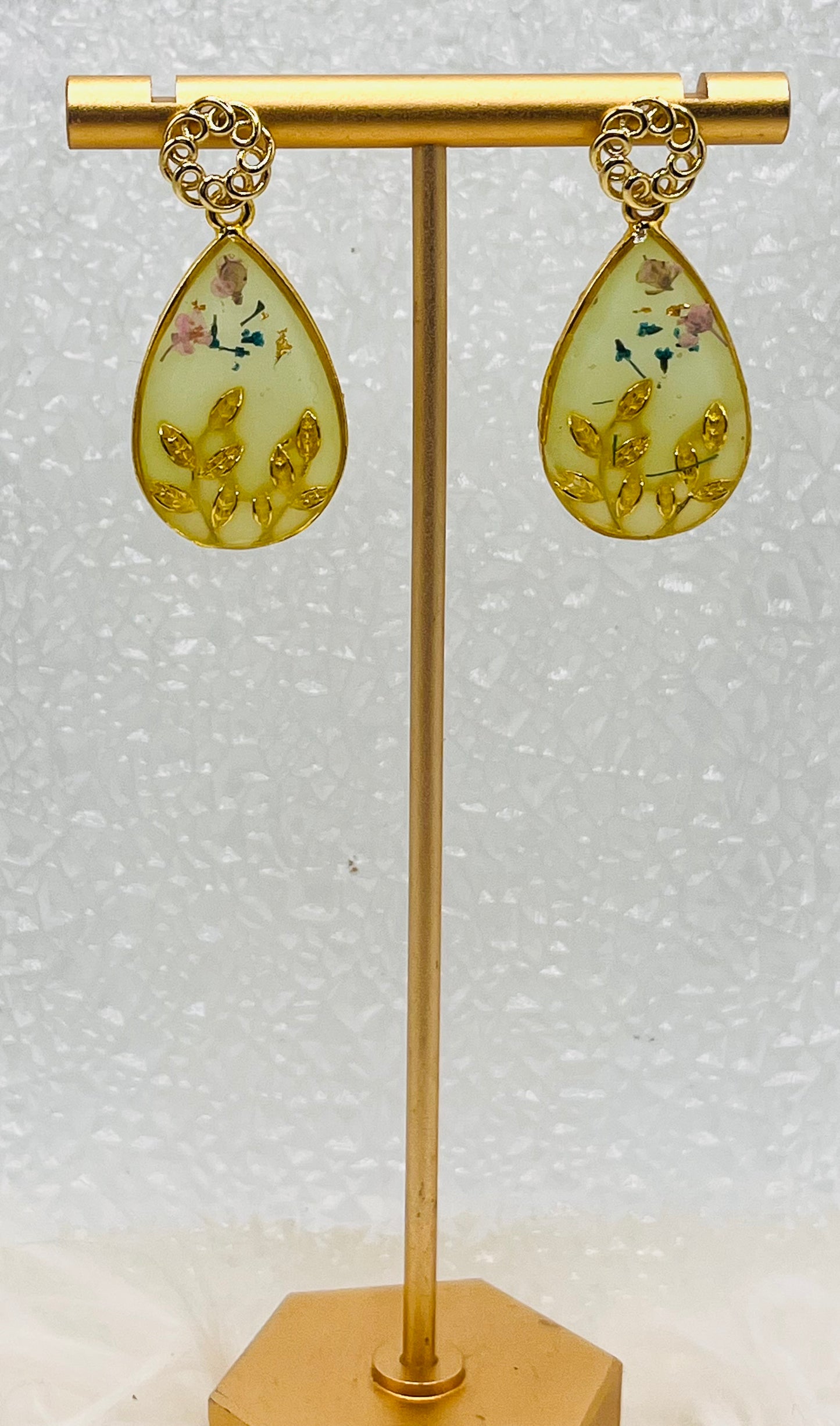TEARDROP GREEN FLORAL DANGLES