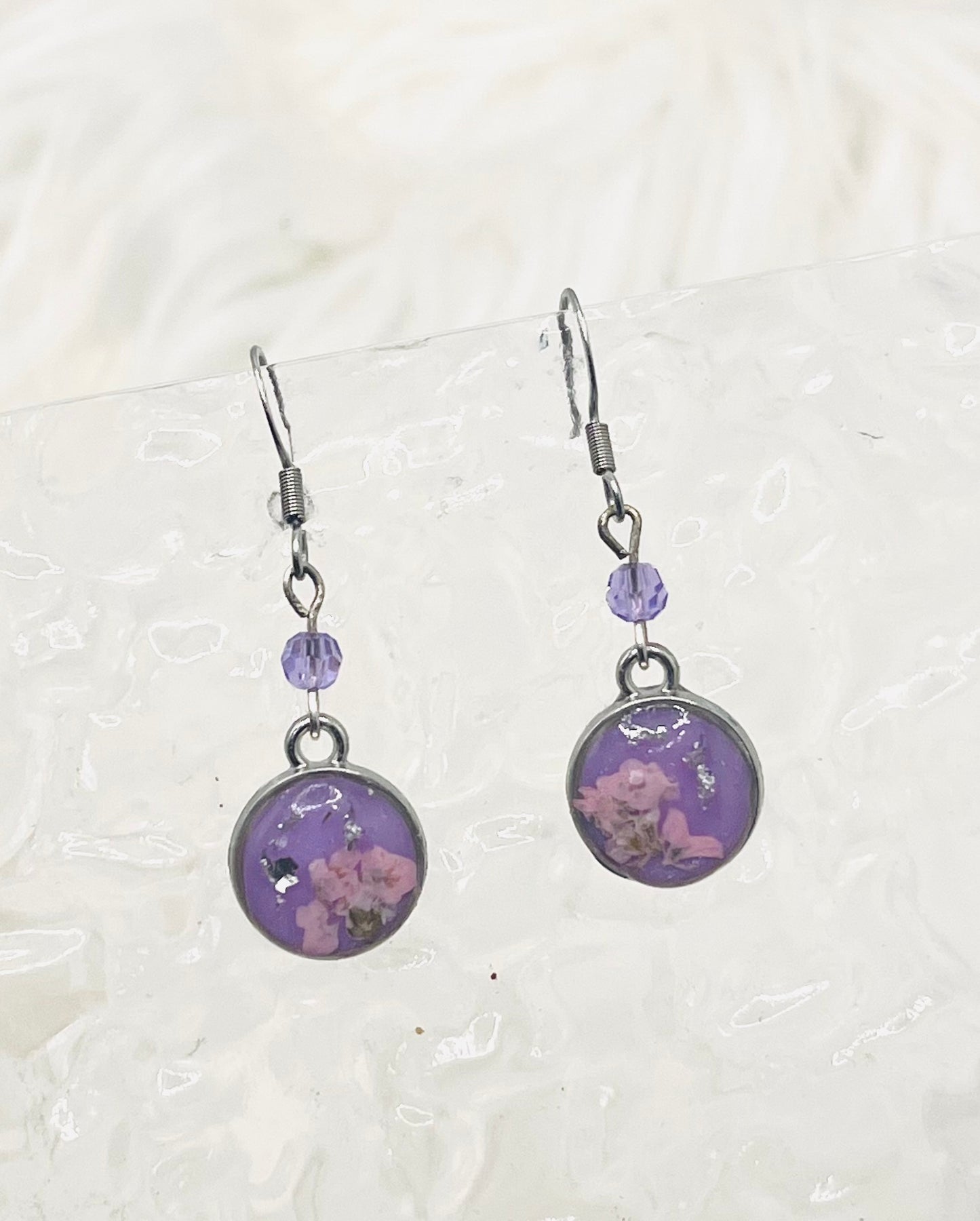 PURPLE BEADED FLORAL DANGLES