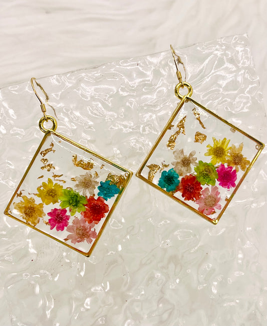 LARGE COLORFUL FLORAL DANGLES