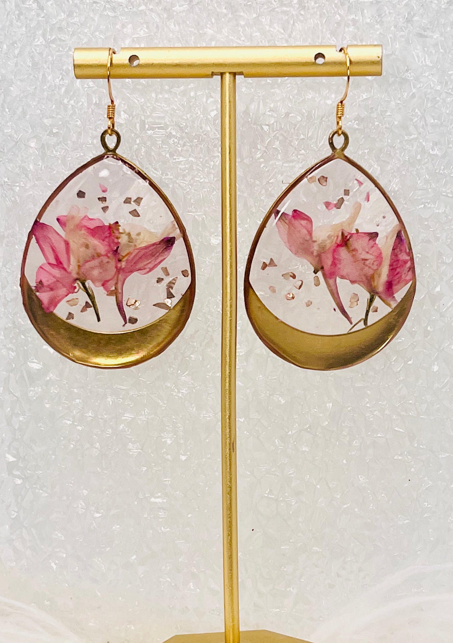 LARGE PINK FLORAL DANGLES