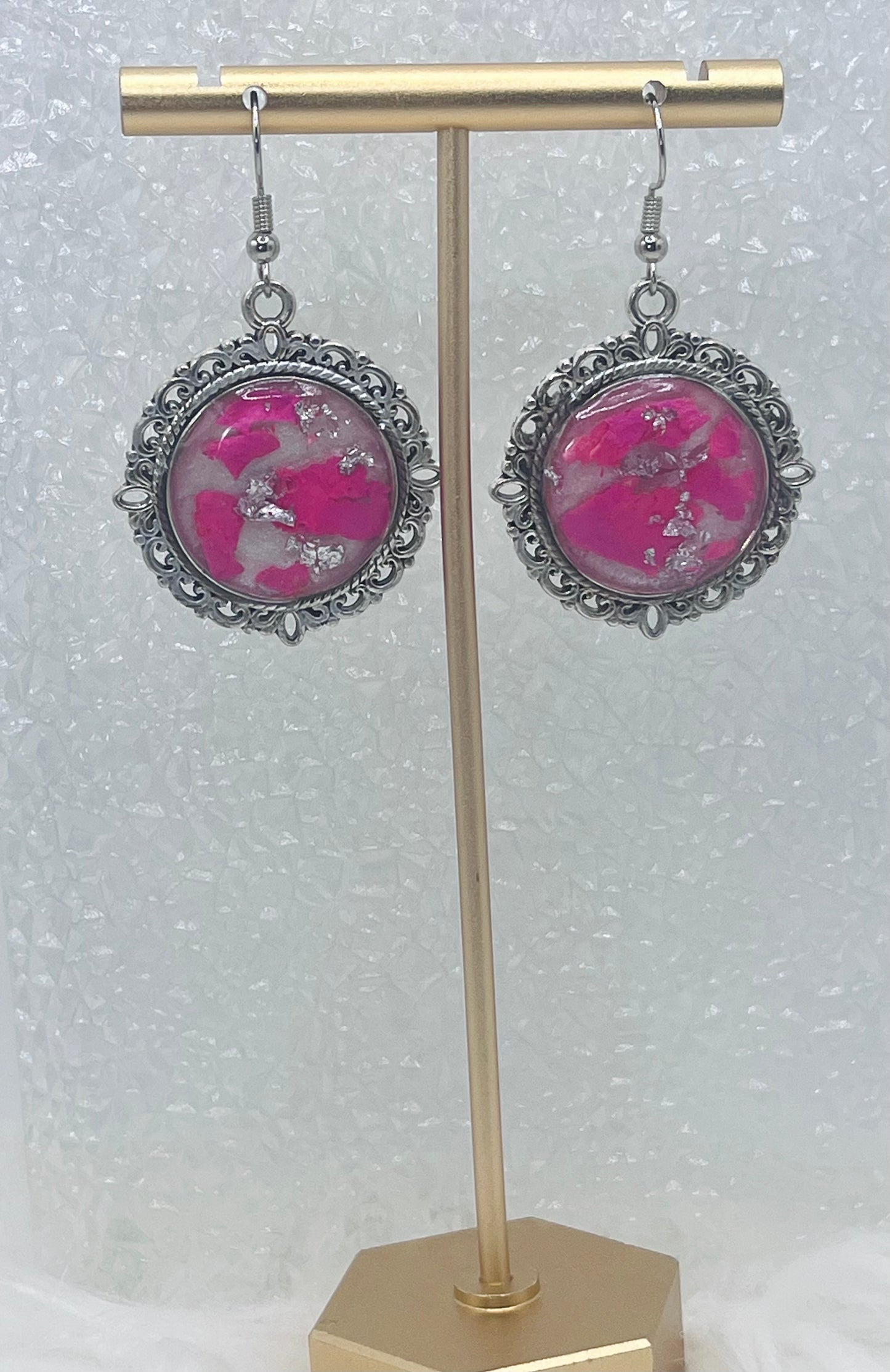 VINTAGE SILVER HOT PINK DANGLES