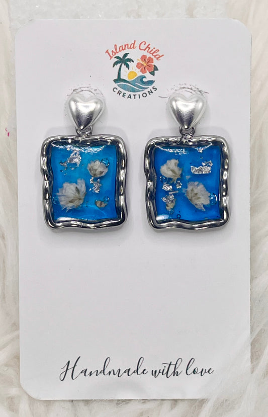 ISLAND BLUE FLORAL DANGLES