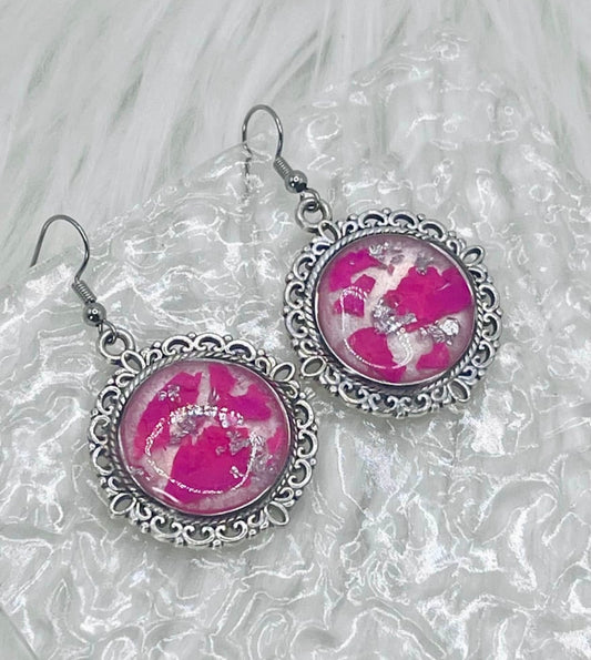 VINTAGE SILVER HOT PINK DANGLES