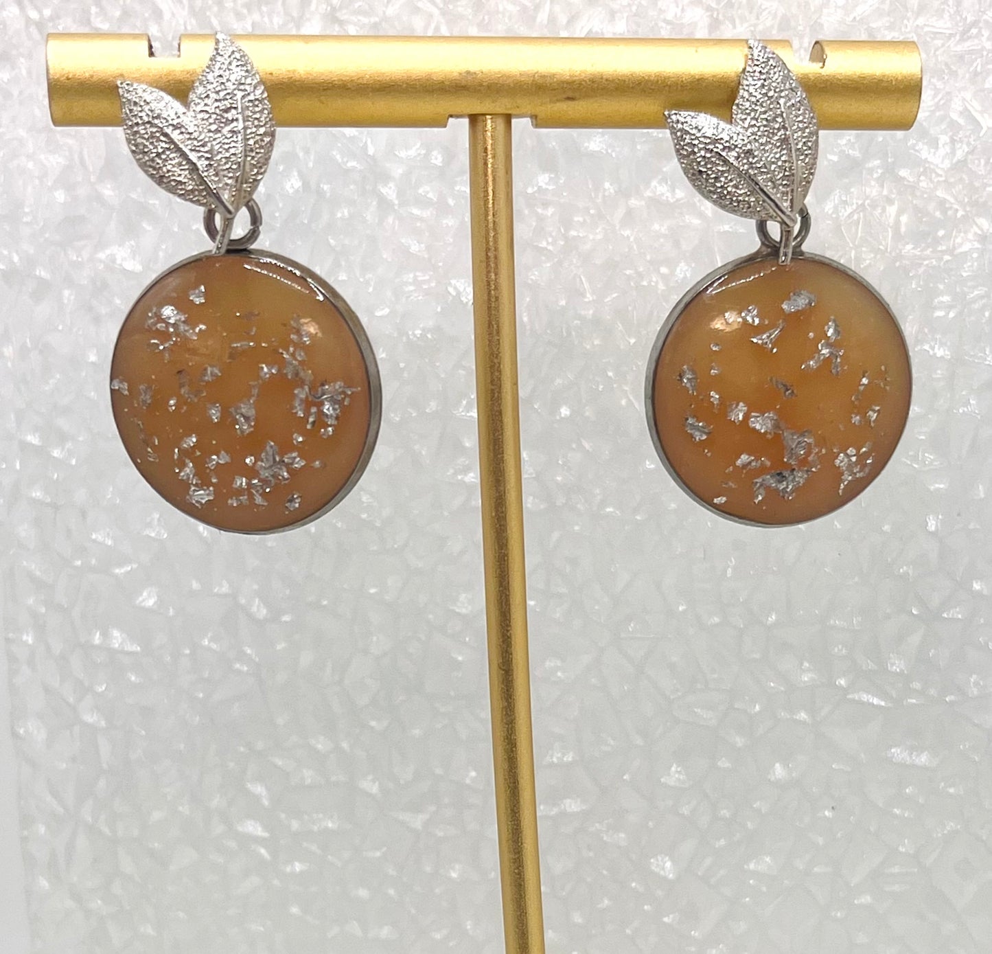 SILVER & PEACH LEAF DANGLES