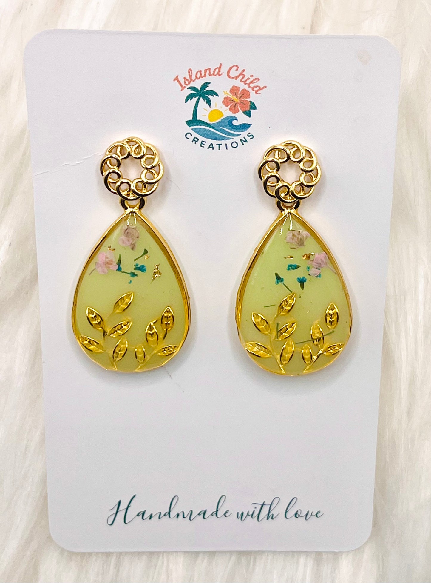 TEARDROP GREEN FLORAL DANGLES