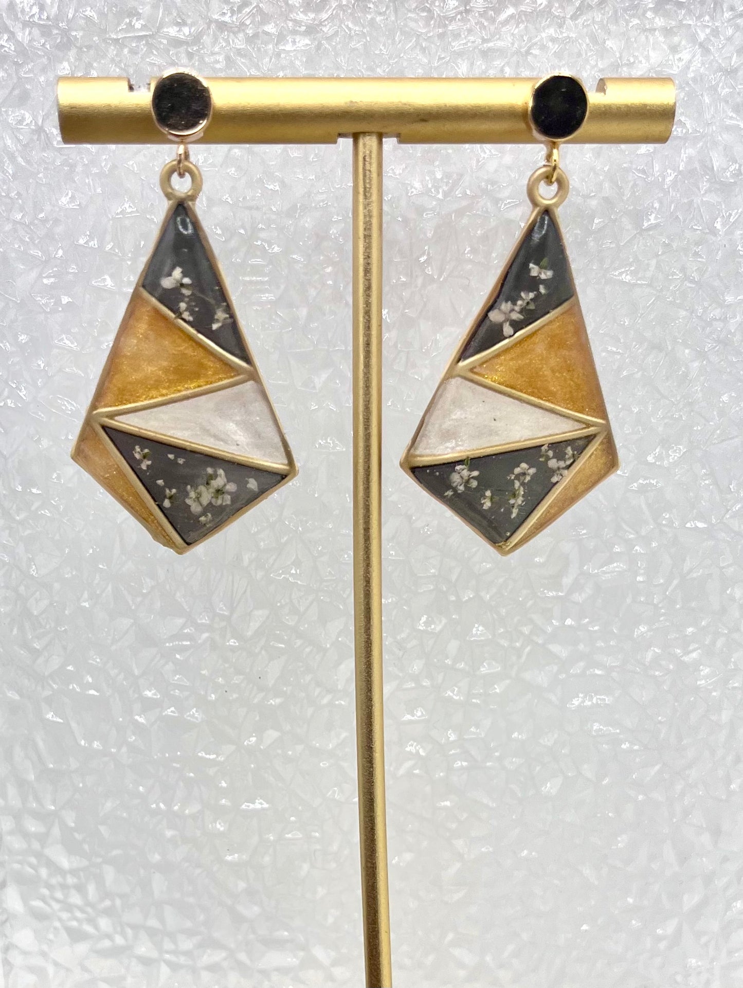 GOLD & BLACK FLORAL DANGLES