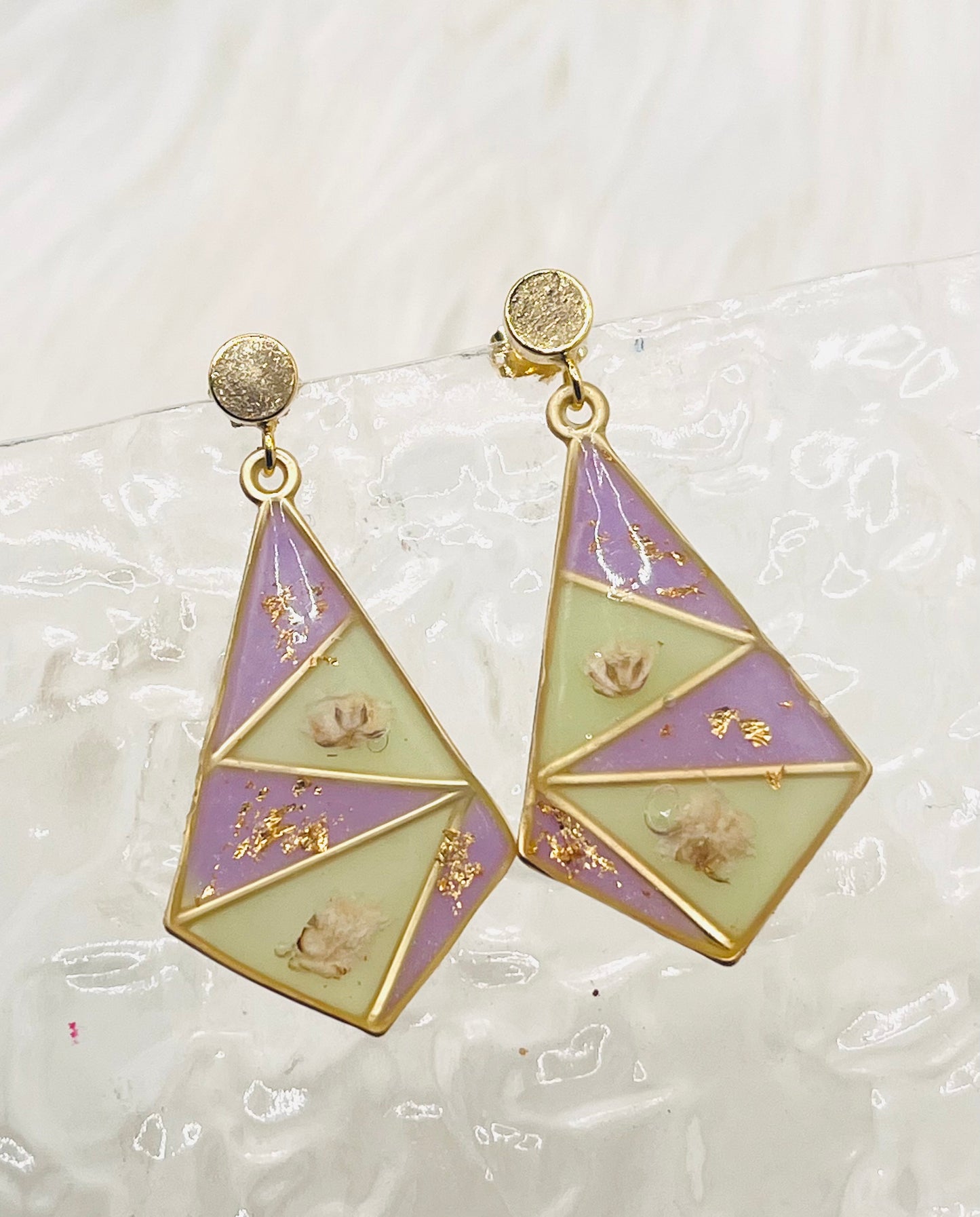 GREEN & LAVENDER FLORAL DANGLES