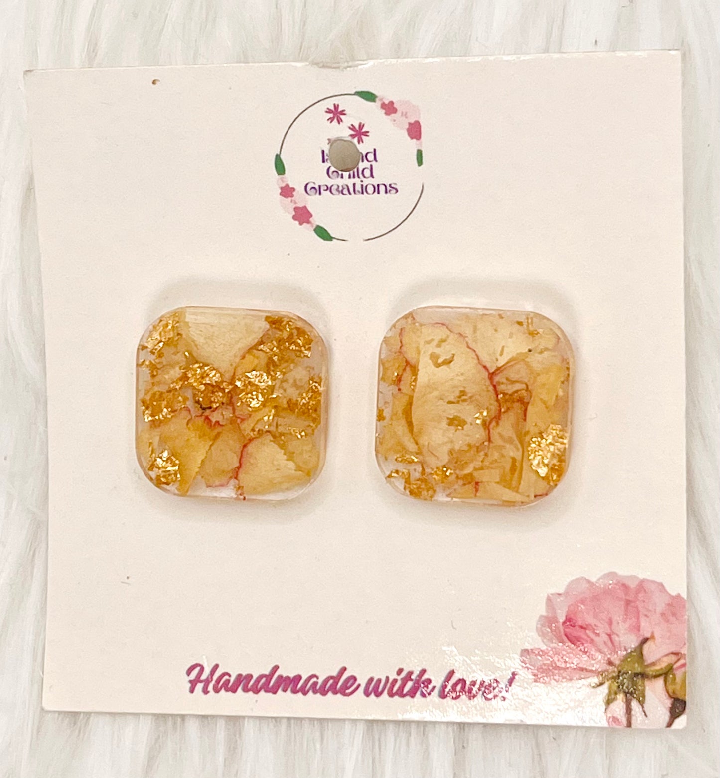 YELLOW & BURGUNDY FLORAL STUDS