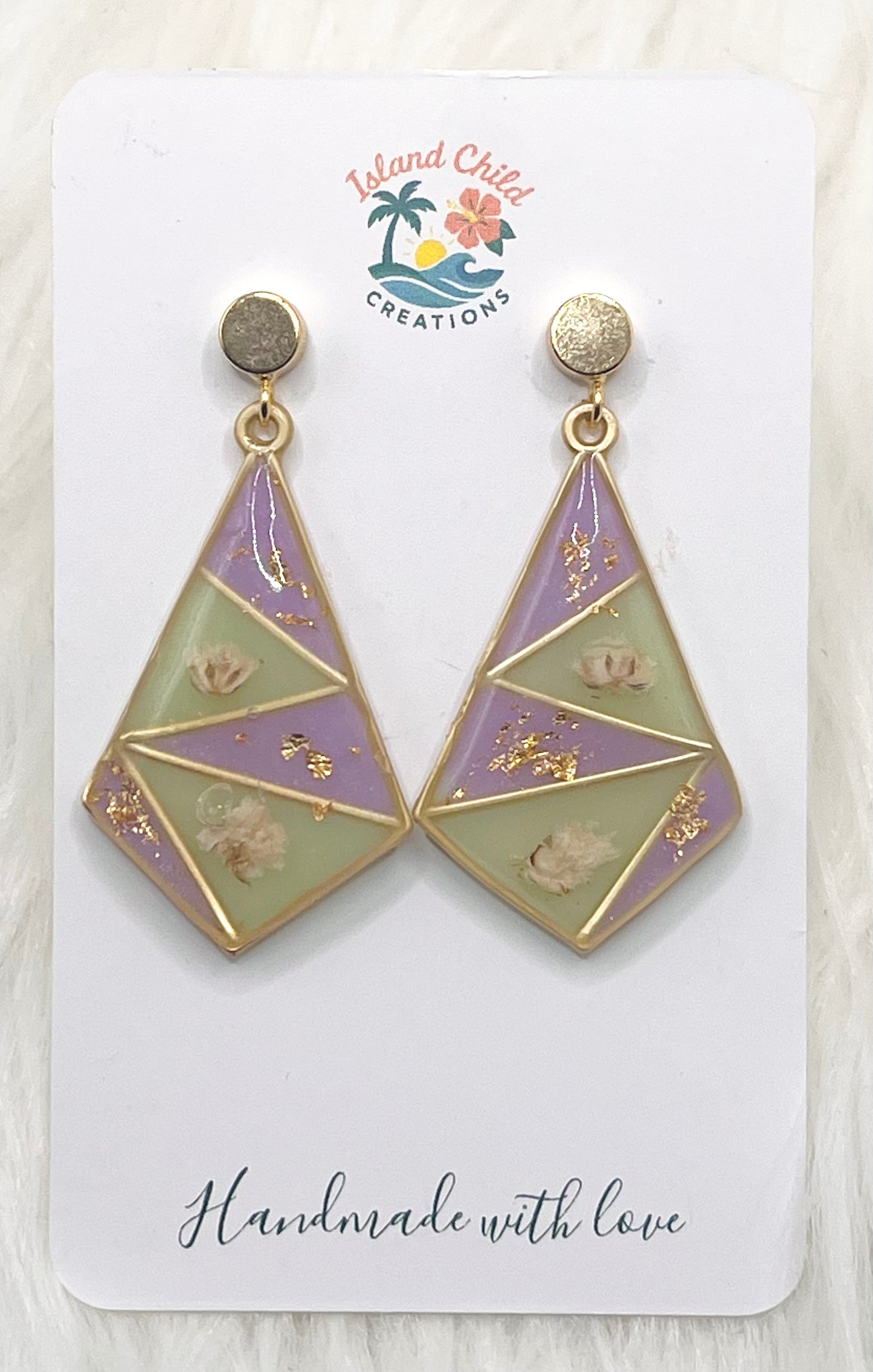 GREEN & LAVENDER FLORAL DANGLES